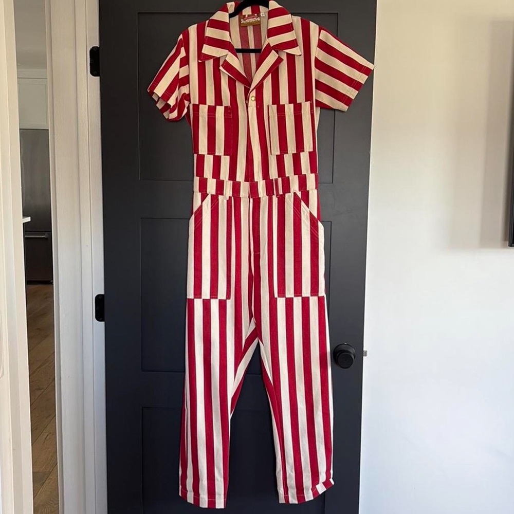 Red and White Striped Jumpsuit